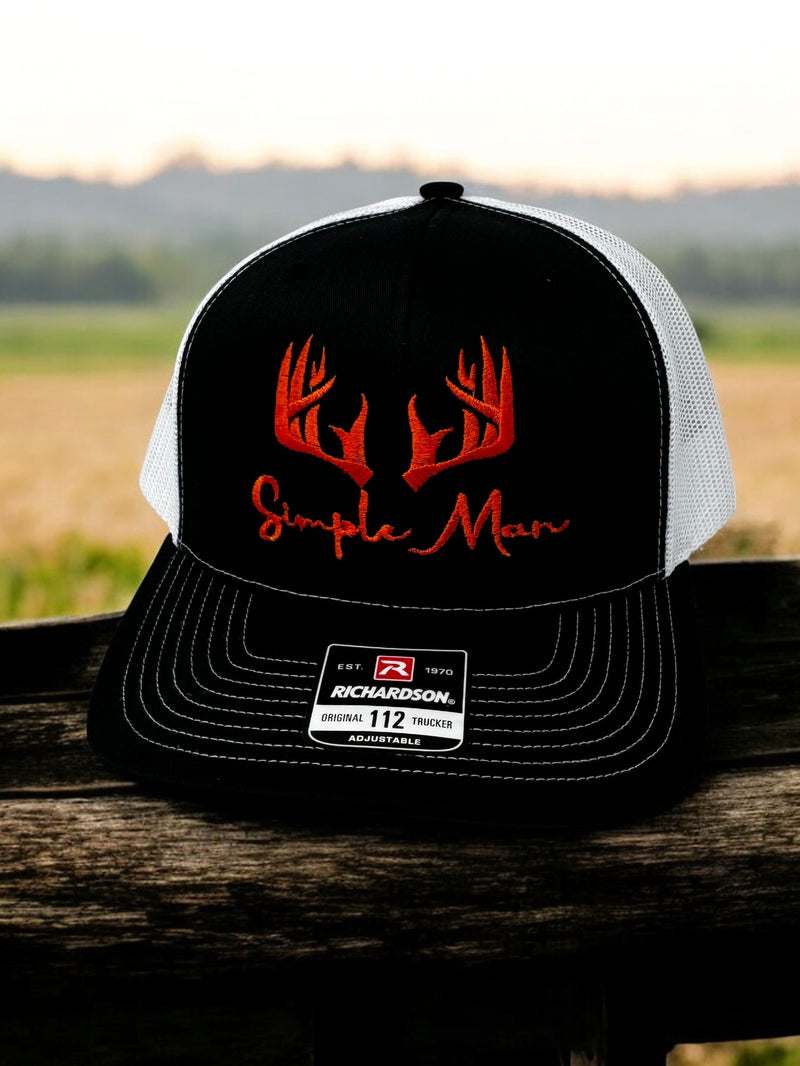 Simple Man with Antlers Embroidered Adjustable Snap Back Trucker Hat Cap
