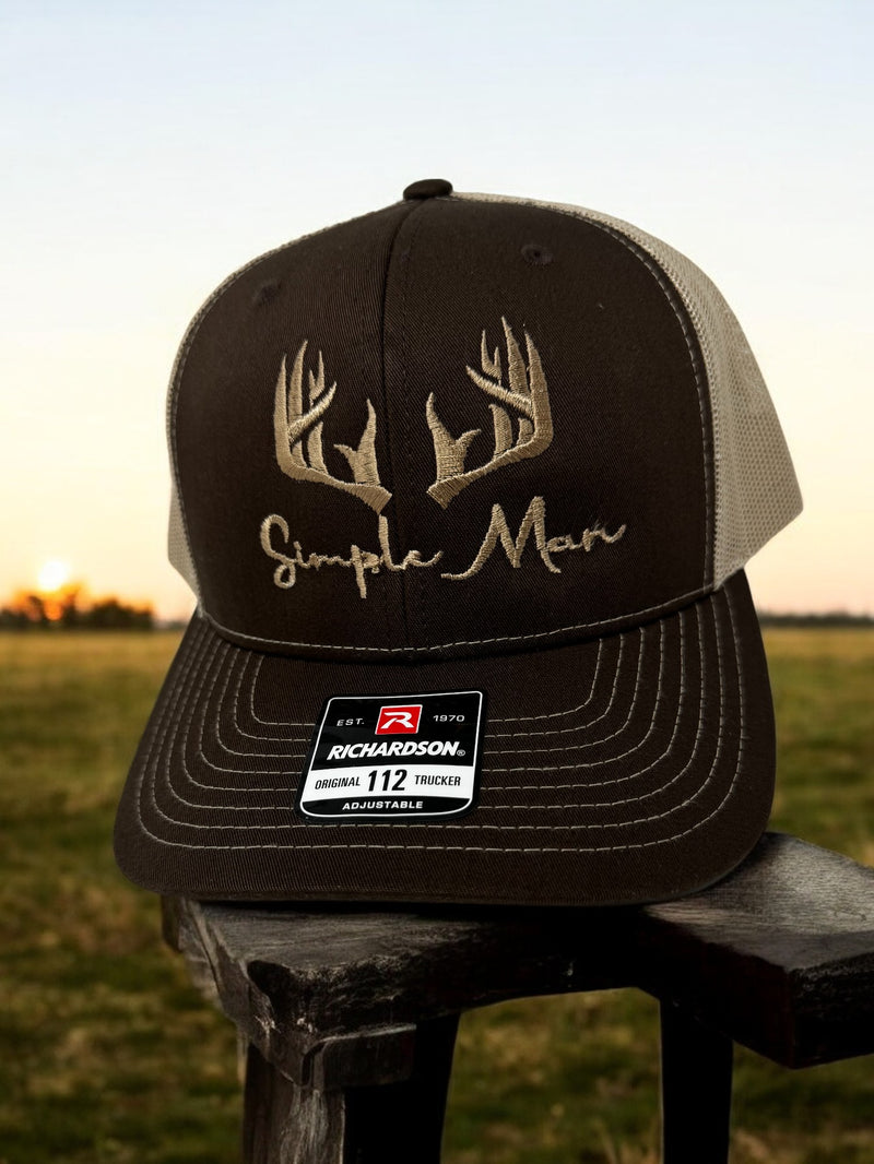 Simple Man with Antlers Embroidered Adjustable Snap Back Trucker Hat Cap