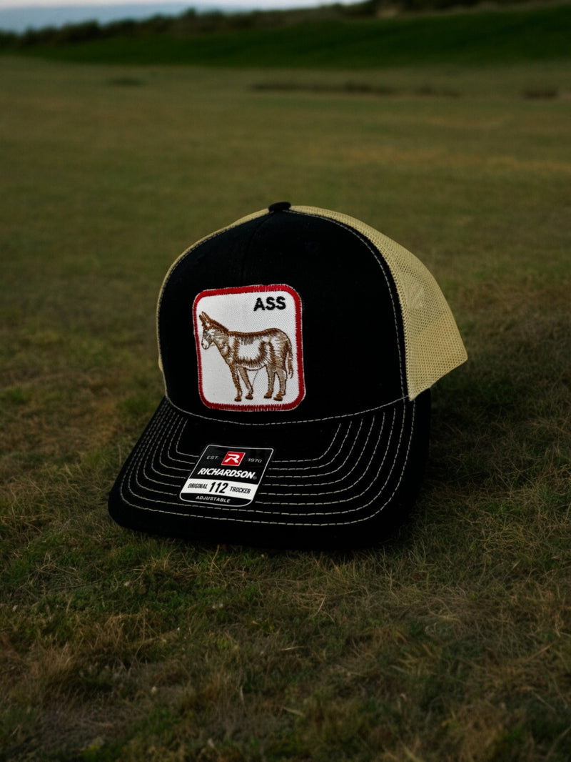 The Goozler The Ass Patch Hat Unisex Adjustable Snap Back Embroidered Trucker Hat Mens Womens Farm Donkey Mesh Back Cap