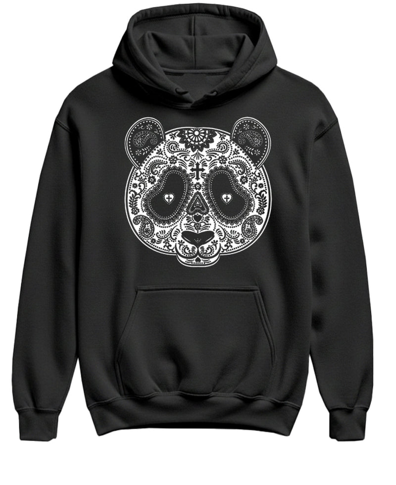 Panda Mask Hoodie Day of the Dead Sugar Skull Sweatshirt Gift Novelty Animal Graphic Pullover Men Women - Black