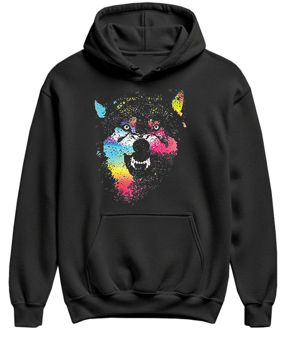 Wolf Hoodie Men Women Paint Splatter Art Graphic Pullover Sweatshirt Funny Animal Lover Gift - Black