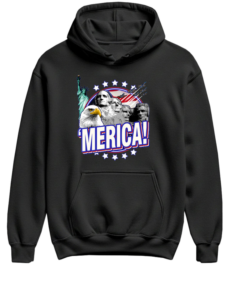 Merica Hoodie Funny Patriotic 4th of July Independence Day Gift Sweatshirt American Flag Men Women - Black