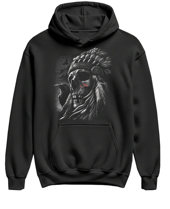 Eagle Skull Hoodie Indigenous Warrior Art Pullover Funny Graphic Sweatshirt Gift Men Women - Black