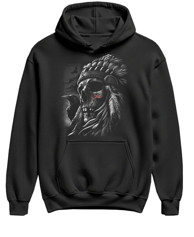 Eagle Skull Hoodie Indigenous Warrior Art Pullover Funny Graphic Sweatshirt Gift Men Women - Black