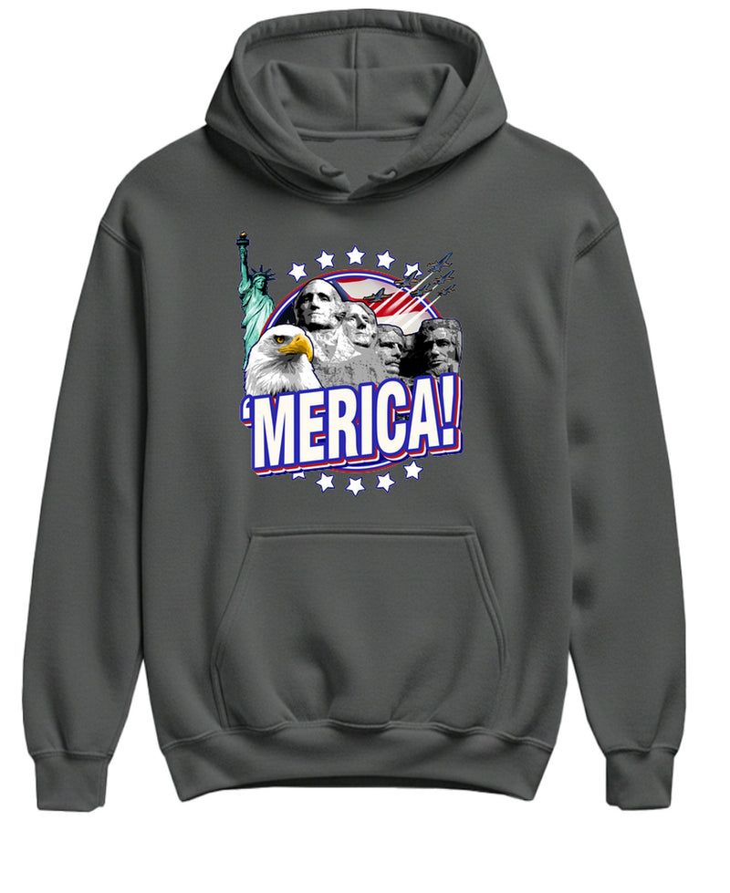 Merica Hoodie Funny Patriotic 4th of July Independence Day Gift Sweatshirt American Flag Men Women - Charcoal