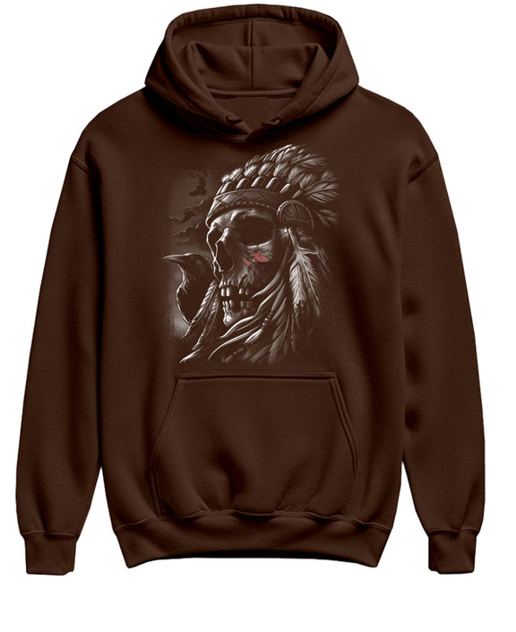 Eagle Skull Hoodie Indigenous Warrior Art Pullover Funny Graphic Sweatshirt Gift Men Women - Chocolate