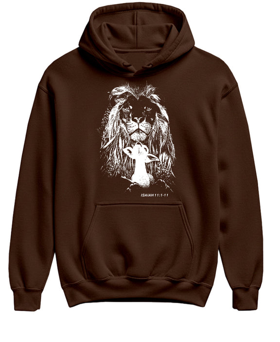 Lion Lamb Christian Hoodie Faith Religious Scripture Bible Verse Inspirational Funny Gift Men Women - Chocolate