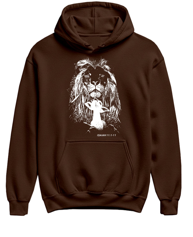 Lion Lamb Christian Hoodie Faith Religious Scripture Bible Verse Inspirational Funny Gift Men Women - Chocolate