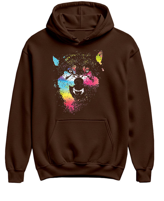 Wolf Hoodie Men Women Paint Splatter Art Graphic Pullover Sweatshirt Funny Animal Lover Gift - Chocolate