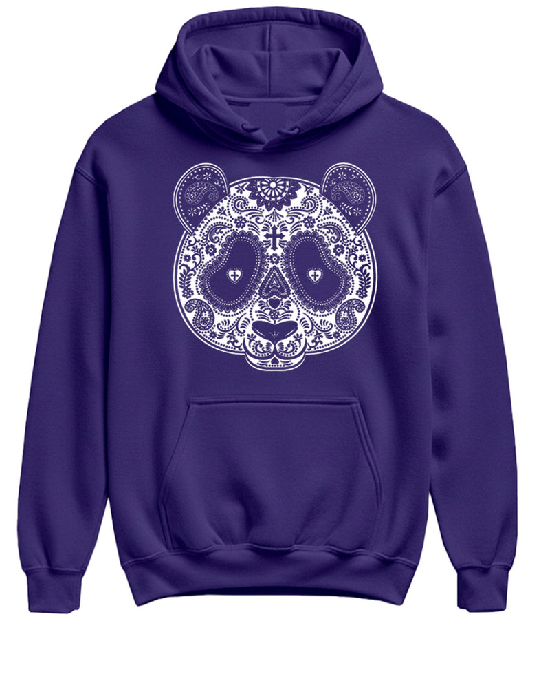 Panda Mask Hoodie Day of the Dead Sugar Skull Sweatshirt Gift Novelty Animal Graphic Pullover Men Women - Purple