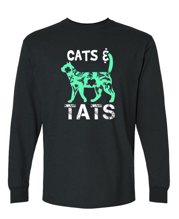 Cat Lover Long Sleeve T-Shirt Tattoo Crazy Cat Lady Inked Funny Gift Tee Graphic Shirt Men Women - Black
