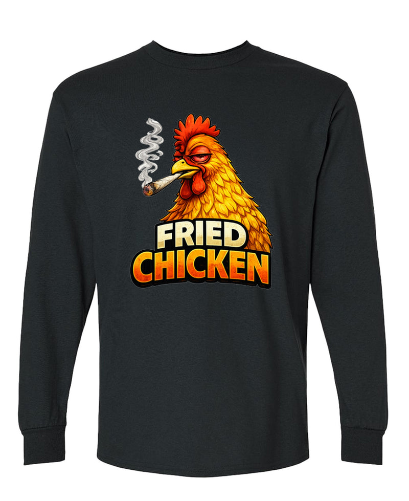 Funny Chicken Smoking Weed Long Sleeve T-Shirt Hilarious Cannabis Marijuana Joke Novelty Gift Men Women - Black