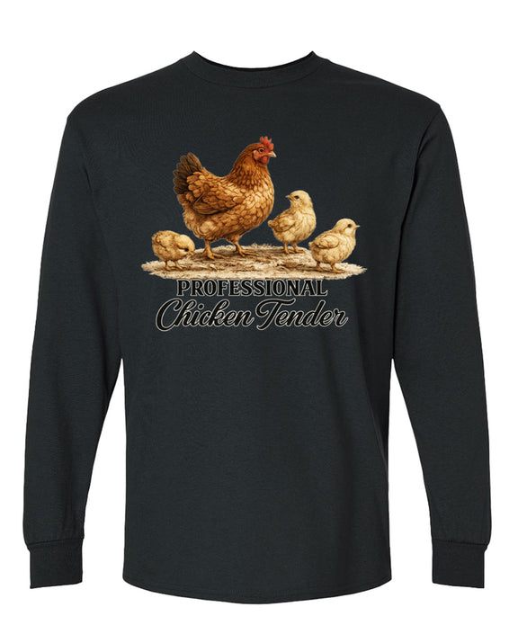 Chicken Tender Funny Long Sleeve T-Shirt Farmer Gift Coop Hen Raiser Novelty Tee Lover Women Men - Black