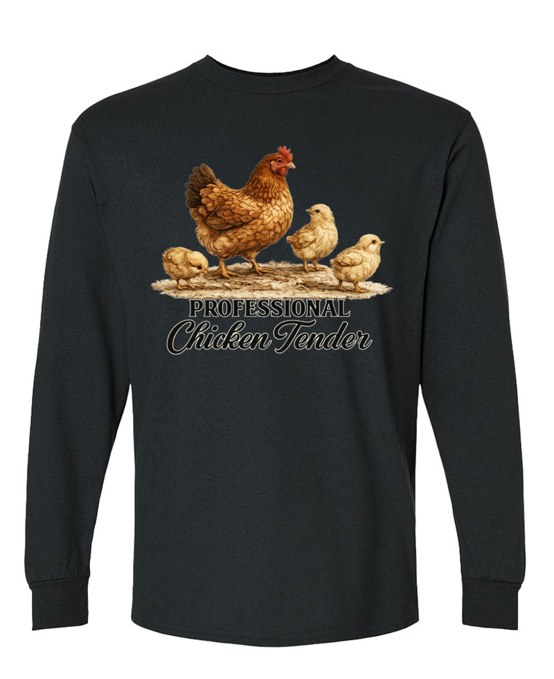 Chicken Tender Funny Long Sleeve T-Shirt Farmer Gift Coop Hen Raiser Novelty Tee Lover Women Men - Black