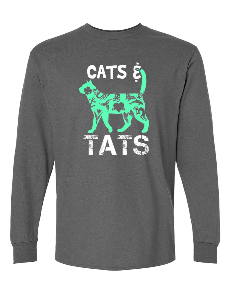 Cat Lover Long Sleeve T-Shirt Tattoo Crazy Cat Lady Inked Funny Gift Tee Graphic Shirt Men Women - Charcoal