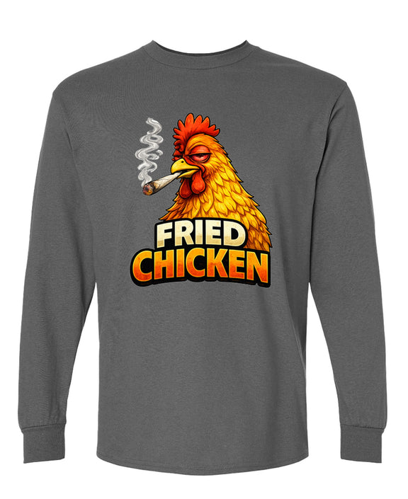 Funny Chicken Smoking Weed Long Sleeve T-Shirt Hilarious Cannabis Marijuana Joke Novelty Gift Men Women - Charcoal