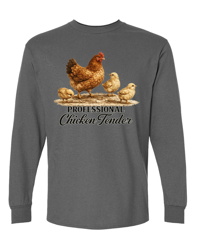 Chicken Tender Funny Long Sleeve T-Shirt Farmer Gift Coop Hen Raiser Novelty Tee Lover Women Men - Charcoal