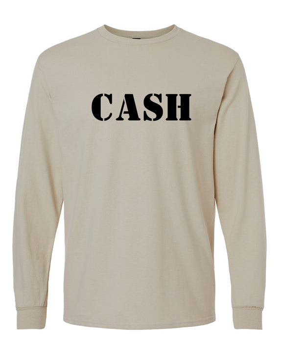 Cash Country Music Long Sleeve T-Shirt Outlaw Nashville Legend Graphic Tee Men Women - Sand