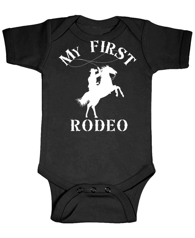 My First Rodeo Funny Infant Bodysuit Novelty Baby Shower Gift Cowboy Country Western Onesie Boys Girls - Black