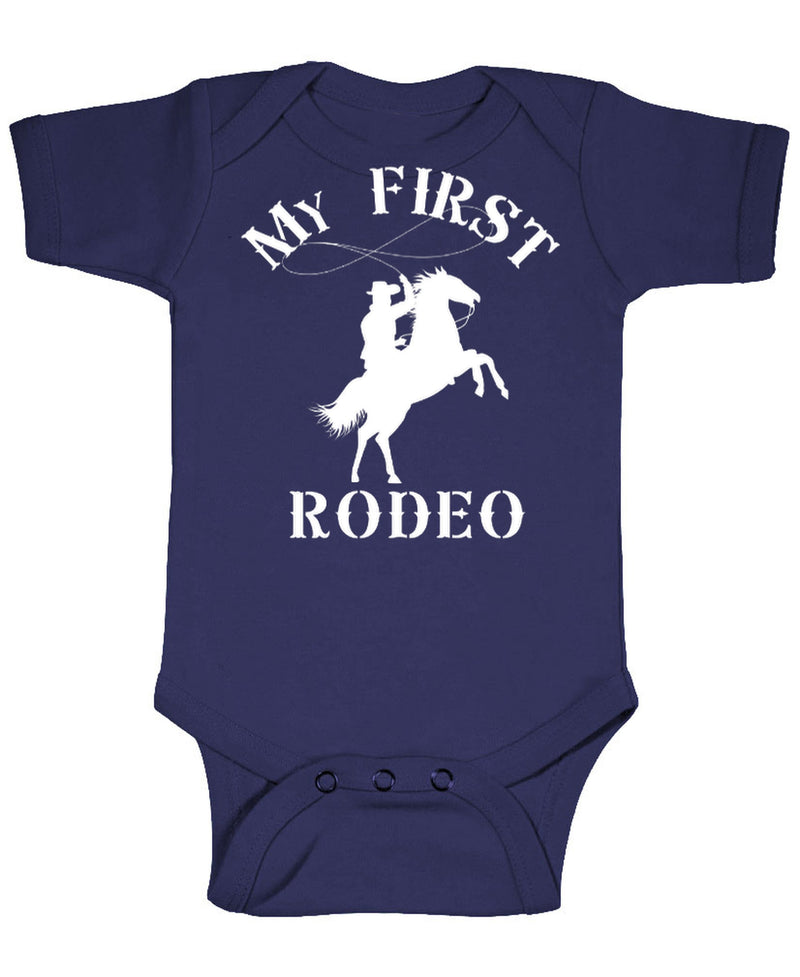 My First Rodeo Funny Infant Bodysuit Novelty Baby Shower Gift Cowboy Country Western Onesie Boys Girls - Navy
