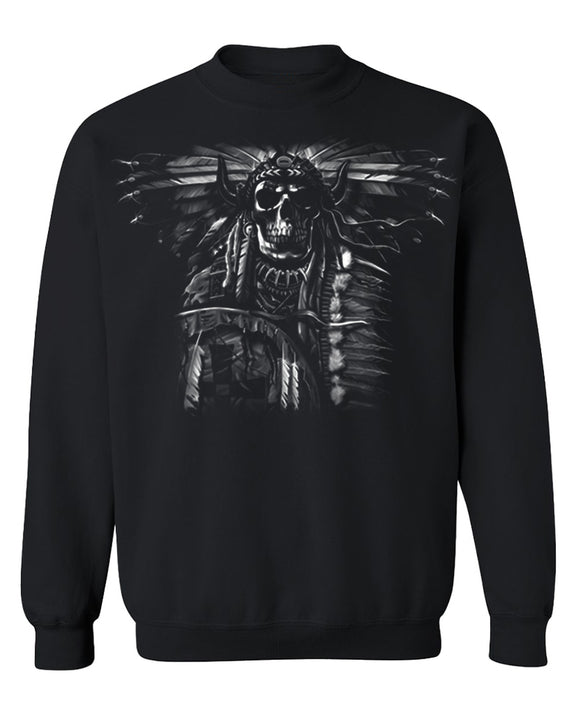 Native Spirit Skull Crewneck Sweatshirt Funny Dream Catcher Graphic Pullover Gift Men Women - Black