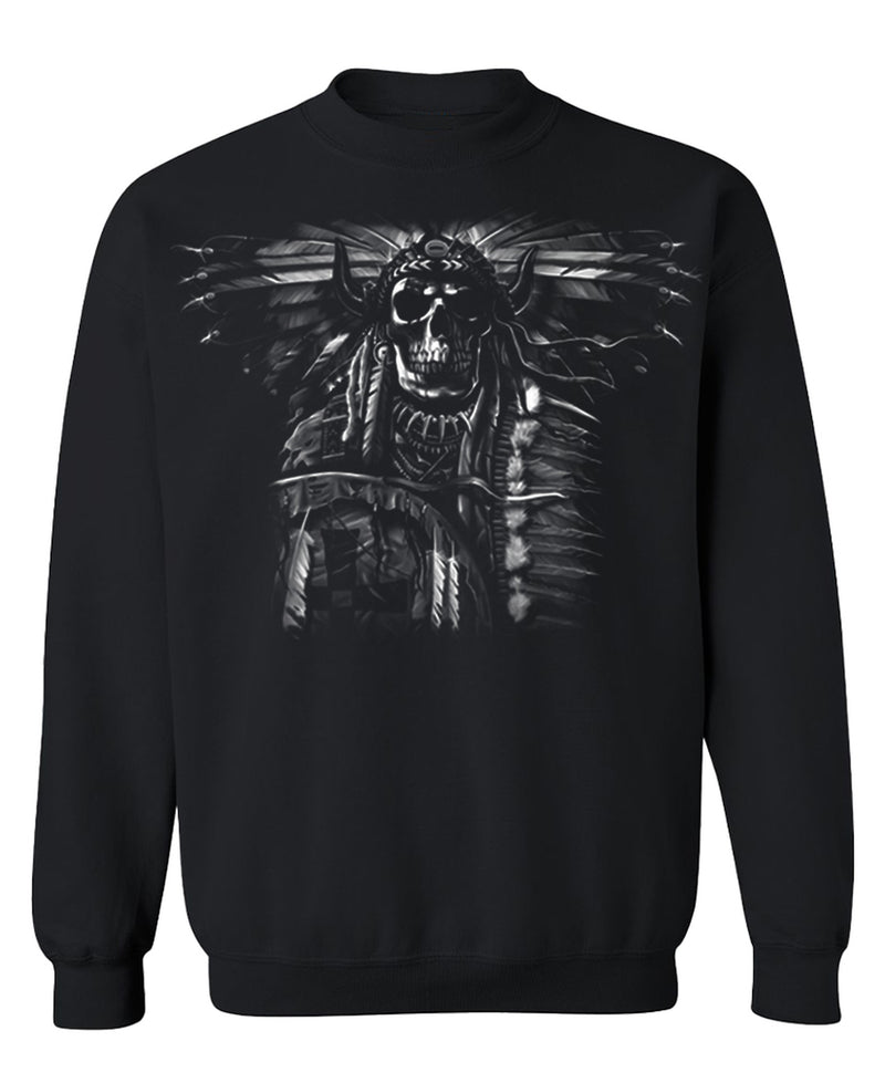 Native Spirit Skull Crewneck Sweatshirt Funny Dream Catcher Graphic Pullover Gift Men Women - Black