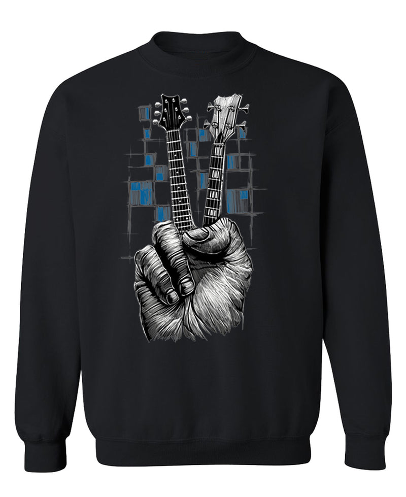 Peace Sign Guitar Crewneck Sweatshirt Funny Music Lover Gift Musician Rock Band Graphic Pullover Men Women - Black