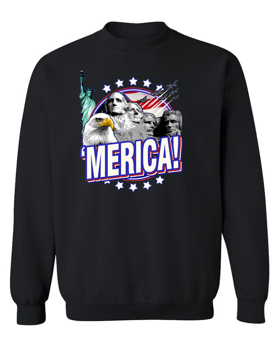Merica Crewneck Sweatshirt 4th of July Independence Day Patriotic American Flag Funny USA Men Women - Black