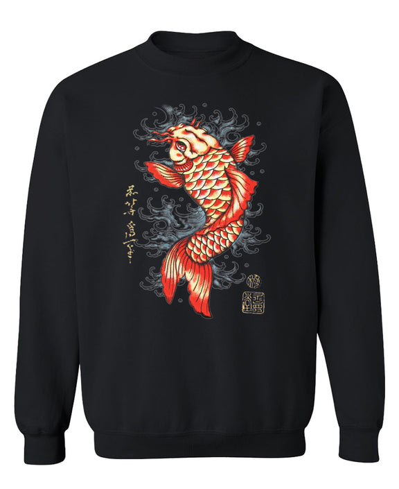 Koi Fish Crewneck Sweatshirt Japanese Culture Art Red Graphic Pullover Funny Gift Men Women - Black
