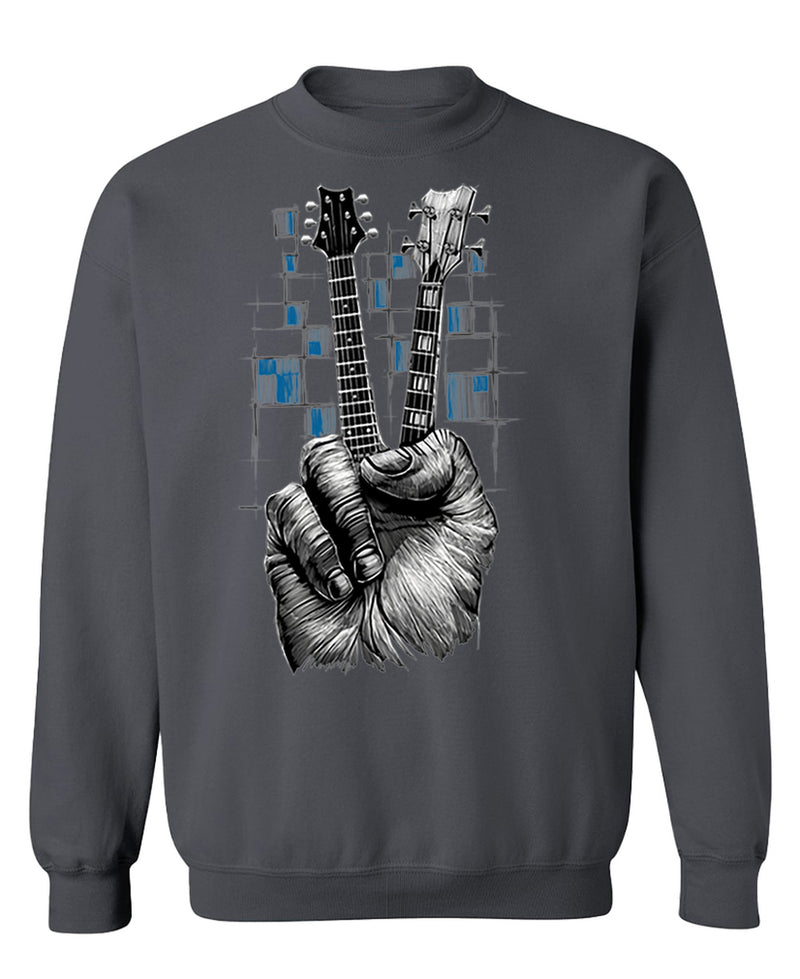 Peace Sign Guitar Crewneck Sweatshirt Funny Music Lover Gift Musician Rock Band Graphic Pullover Men Women - Charcoal