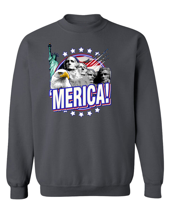 Merica Crewneck Sweatshirt 4th of July Independence Day Patriotic American Flag Funny USA Men Women - Charcoal