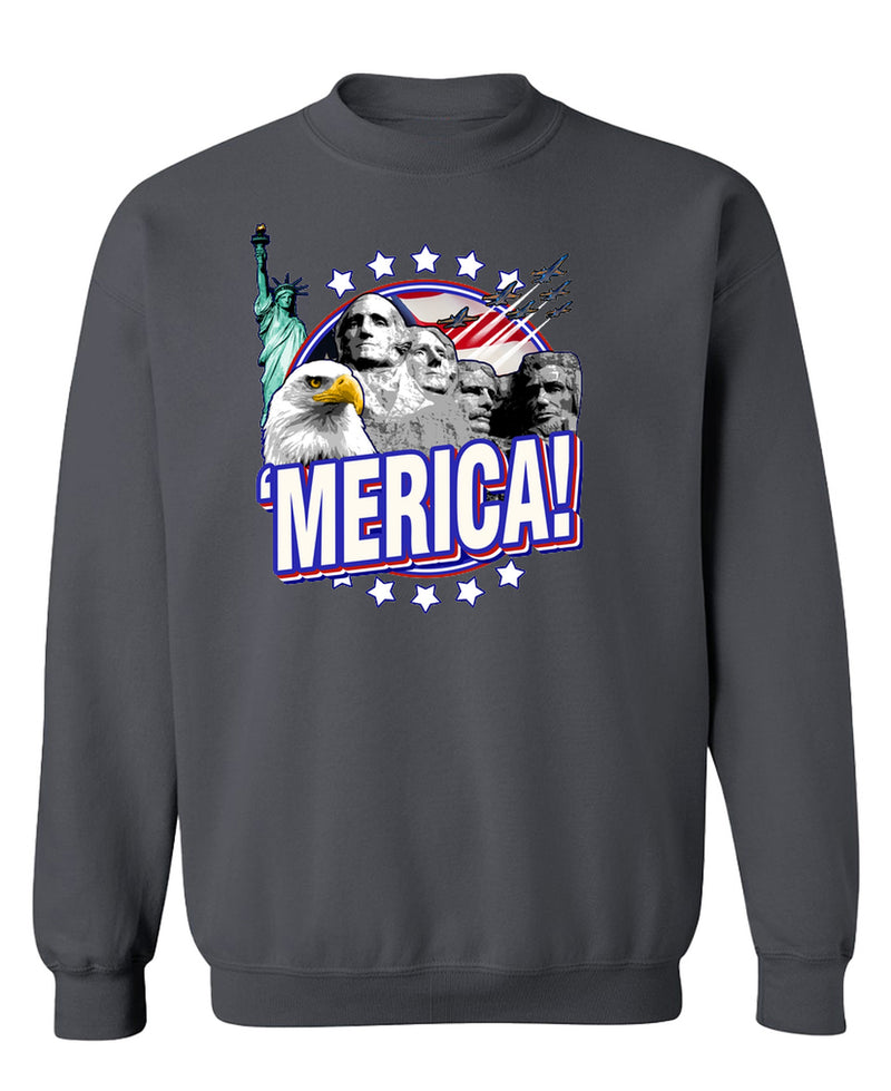 Merica Crewneck Sweatshirt 4th of July Independence Day Patriotic American Flag Funny USA Men Women - Charcoal