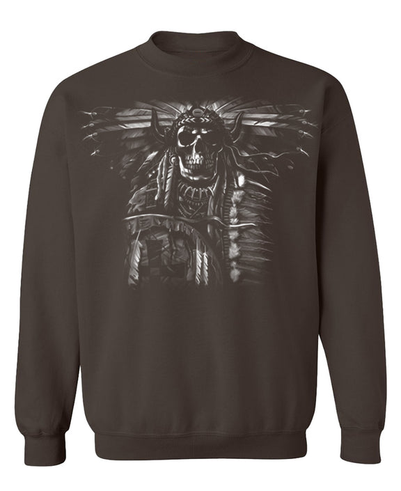 Native Spirit Skull Crewneck Sweatshirt Funny Dream Catcher Graphic Pullover Gift Men Women - Chocolate