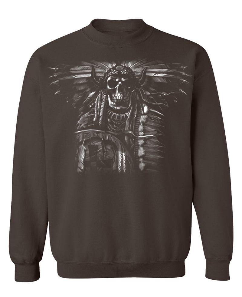 Native Spirit Skull Crewneck Sweatshirt Funny Dream Catcher Graphic Pullover Gift Men Women - Chocolate