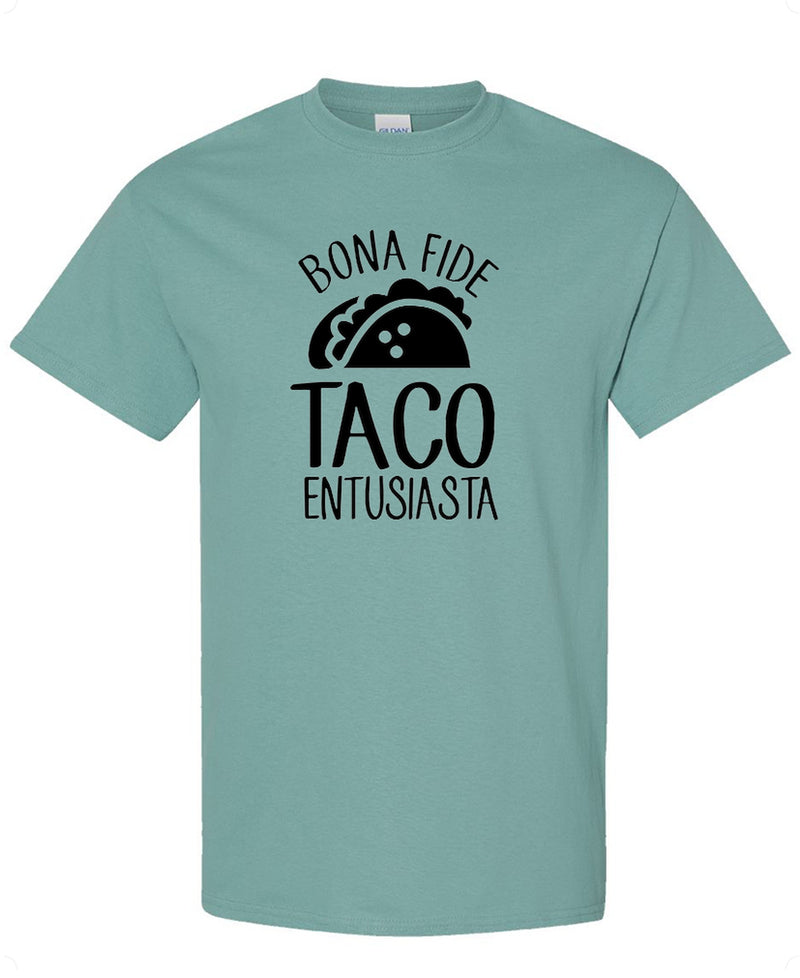 Taco Lover T-Shirt Bona Fide Taco Enthusiast Mexican Food Foodie Funny Nacho Graphic Tee Gift Men Women - Aquatic