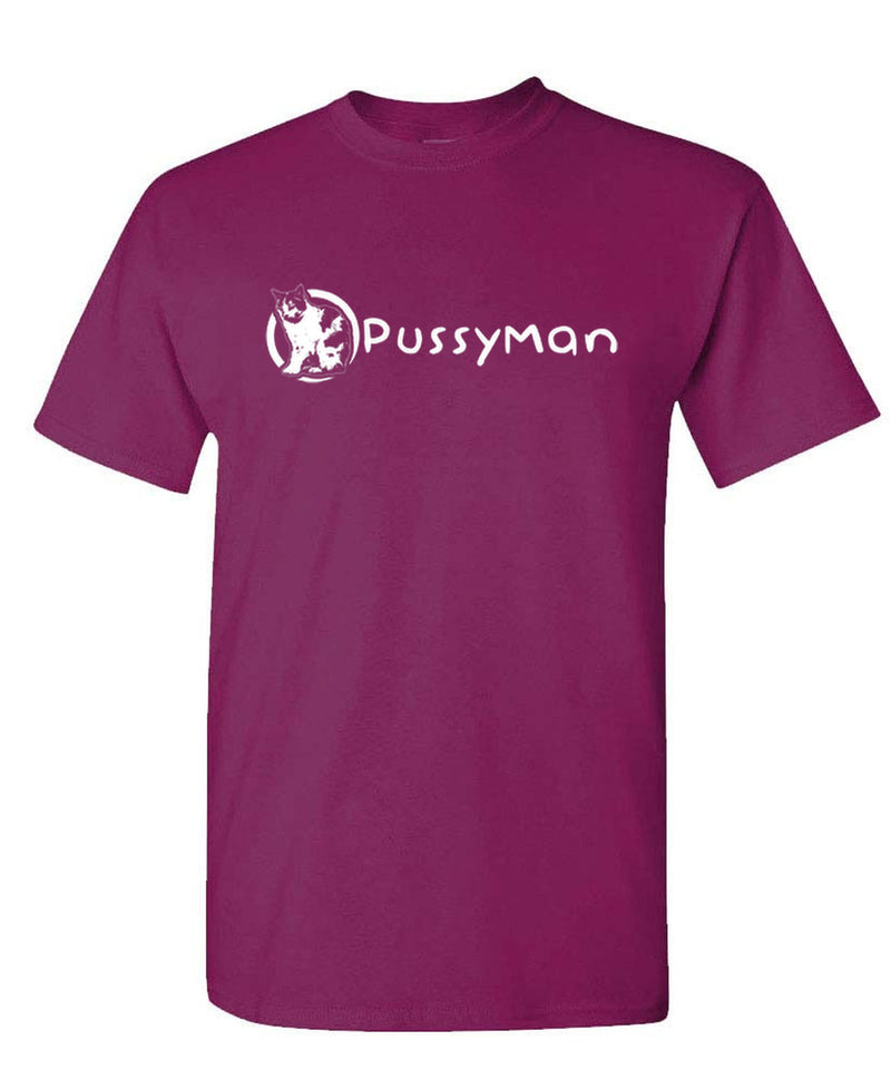 Cat Lover T-Shirt Funny Pussyman Graphic Tee Crazy Cat Dad Gift Novelty Kitten Pet Owner Shirts Men Women - Berry
