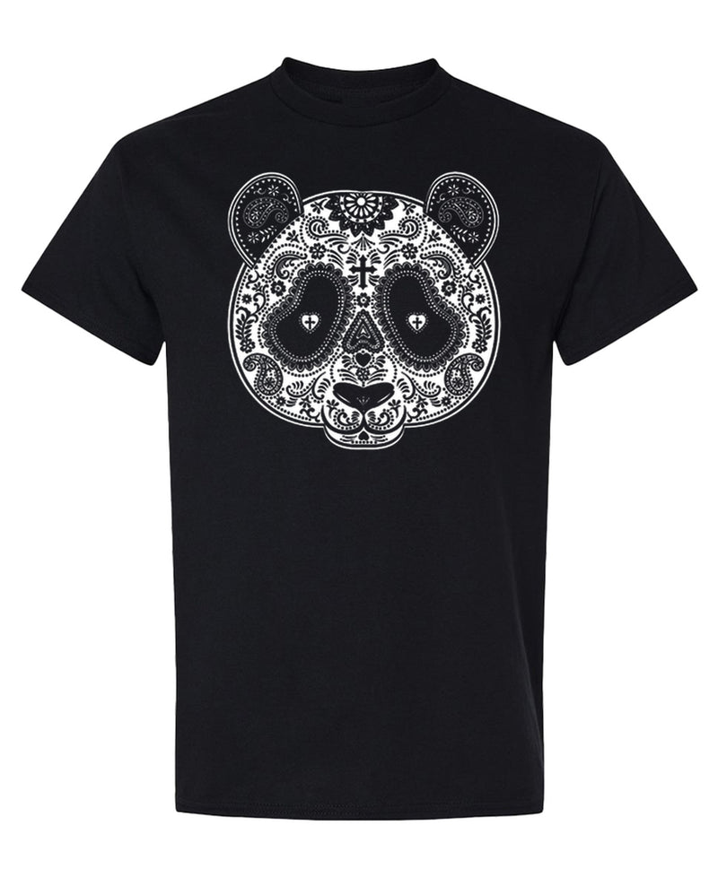 Panda Mask T-Shirt Day of the Dead Sugar Skull Design Graphic Tee Gift for Animal Lovers Men Women - Black