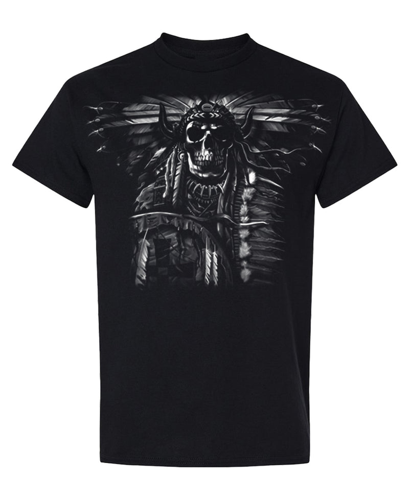 Native Spirit Skull T-Shirt Funny Graphic Tee Dreamcatcher Tribal Heritage Novelty Gift Men Women - Black