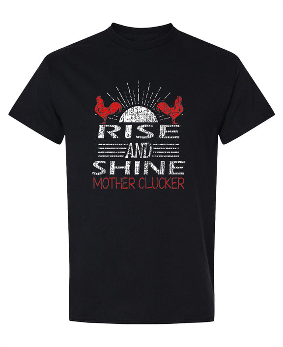 Funny Chicken T-Shirt Rise and Shine Mother Clucker Graphic Tee Novelty Humor Gift for Farm Animal Lovers Men - Black