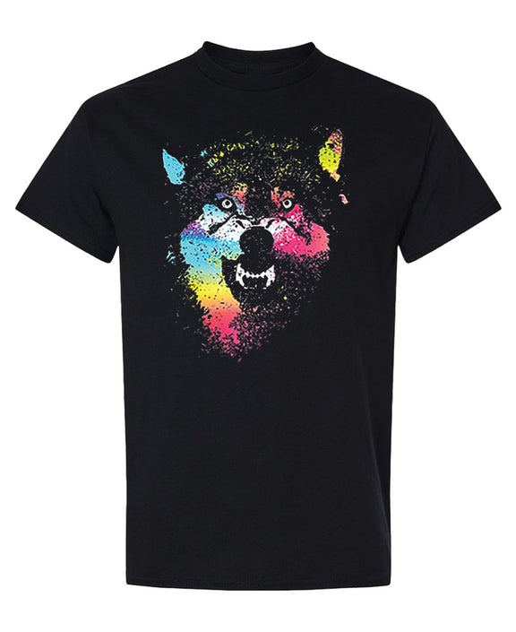 Wolf T-Shirt Men Women Paint Splatter Art Graphic Tee Funny Animal Lover Novelty Gift Unisex Tshirt - Black