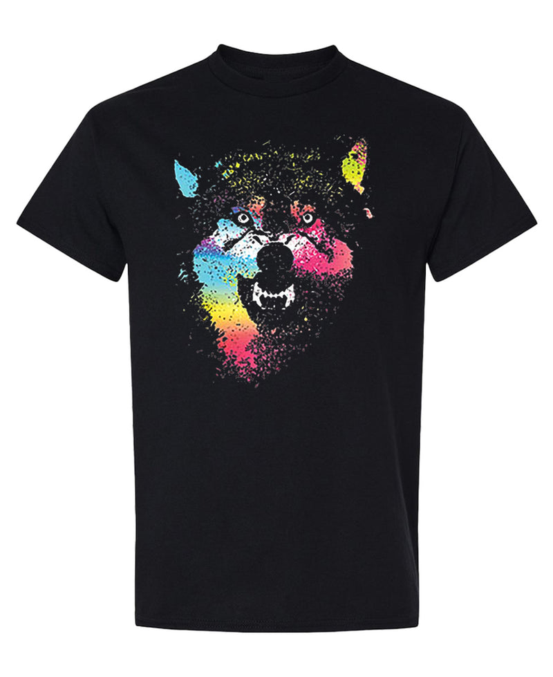 Wolf T-Shirt Men Women Paint Splatter Art Graphic Tee Funny Animal Lover Novelty Gift Unisex Tshirt - Black