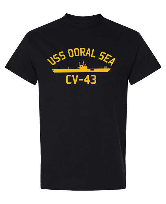 USS Ooral Sea T-Shirt Funny Navy Veteran Military Naval Heritage Gift Tee Graphic Apparel Men Women - Black