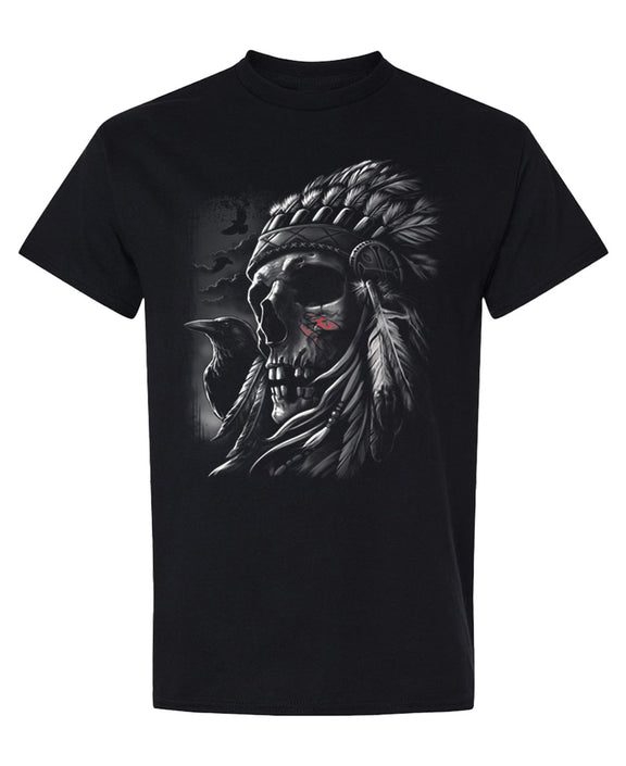 Eagle War Paint Skull T-Shirt Funny Native Headress Graphic Tee Novelty Gift for Men Women - Black