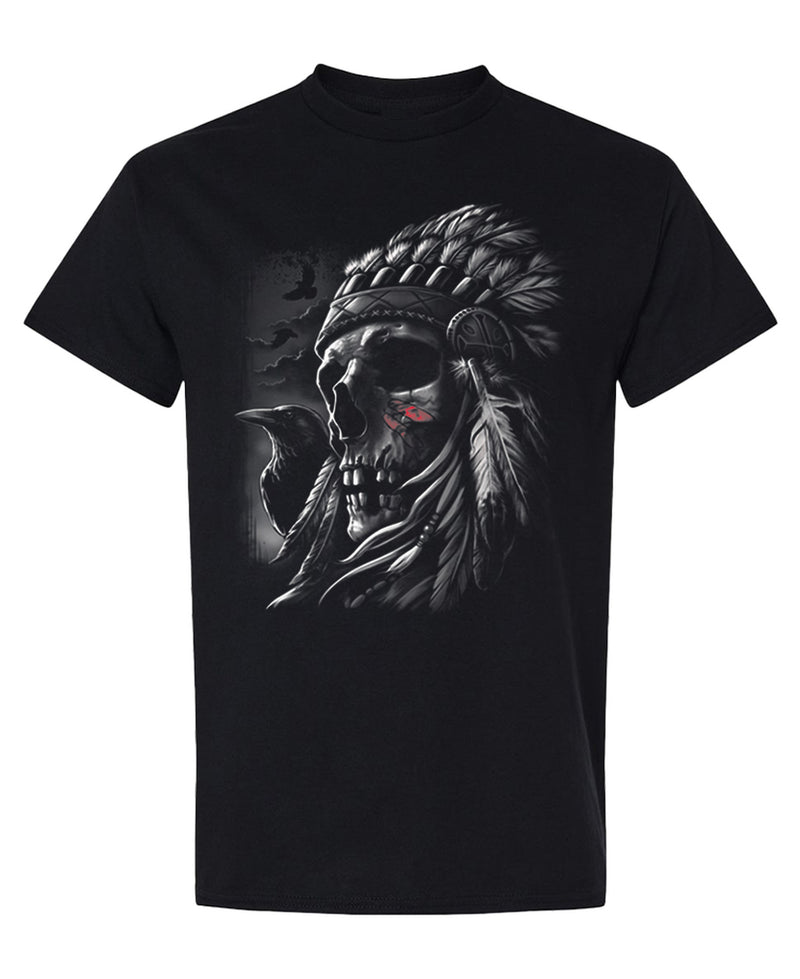 Eagle War Paint Skull T-Shirt Funny Native Headress Graphic Tee Novelty Gift for Men Women - Black