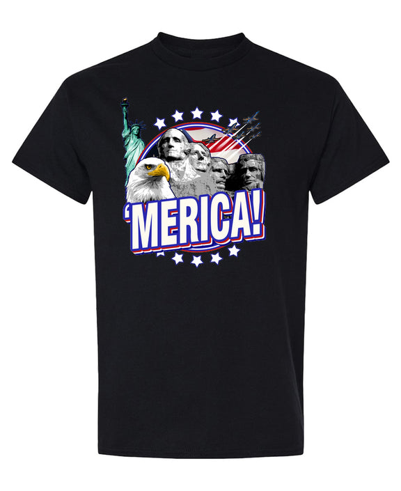 Merica T-Shirt Funny 4th of July Independence Day USA Patriotic American Flag Gift Men Women - Black