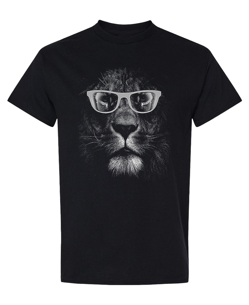 Lion With Glasses T-Shirt Funny Cool Animal Graphic Tee Novelty Gift Shirt for Men Women - Black