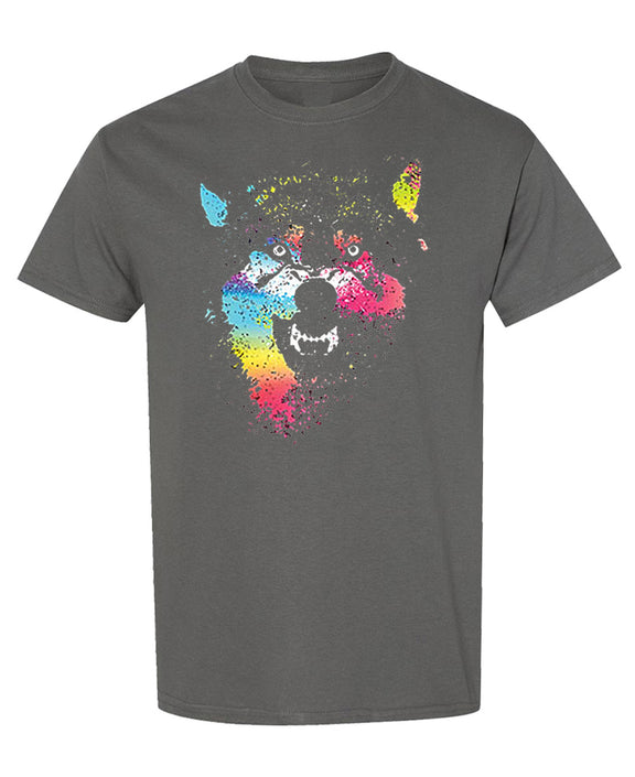 Wolf T-Shirt Men Women Paint Splatter Art Graphic Tee Funny Animal Lover Novelty Gift Unisex Tshirt - Charcoal