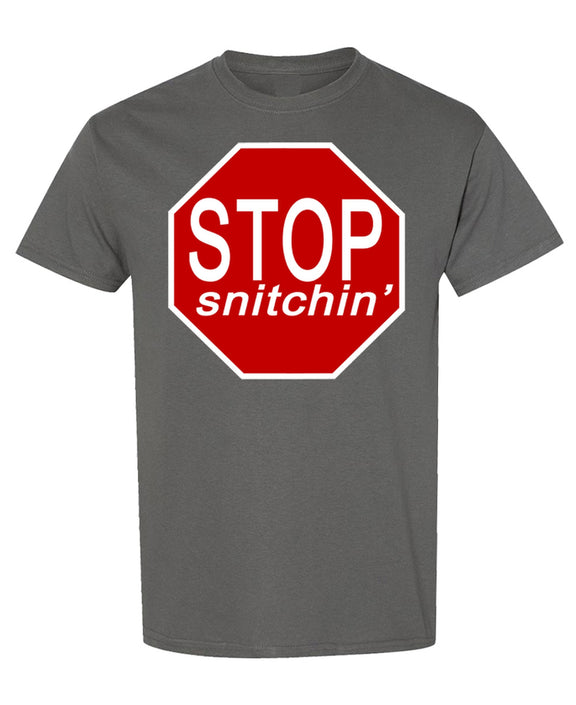 Hip Hop T-Shirt Funny Rap Music Graphic Tee Gangsta Street Culture Stop Snitchin Novelty Gift Shirt Men Women - Charcoal