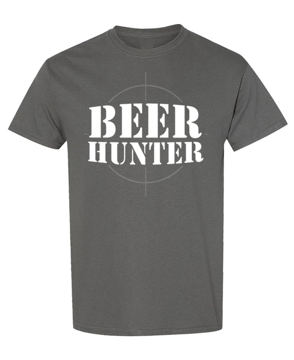 Beer Hunter T-Shirt Funny Drinking Target Practice Novelty Gift Graphic Tee Humor Gag Men Women - Charcoal