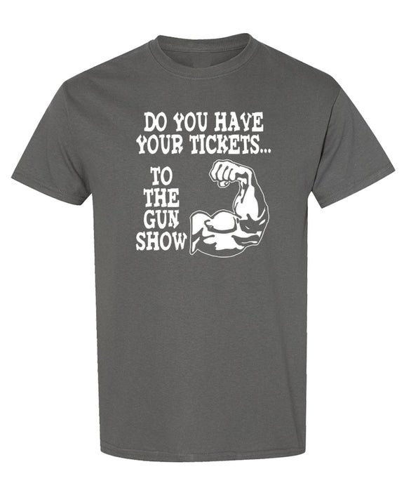 Gun Show T-Shirt Funny Weightlifting Gym Bodybuilding Workout Fitness Muscle Flex Humor Tee Men Women - Charcoal